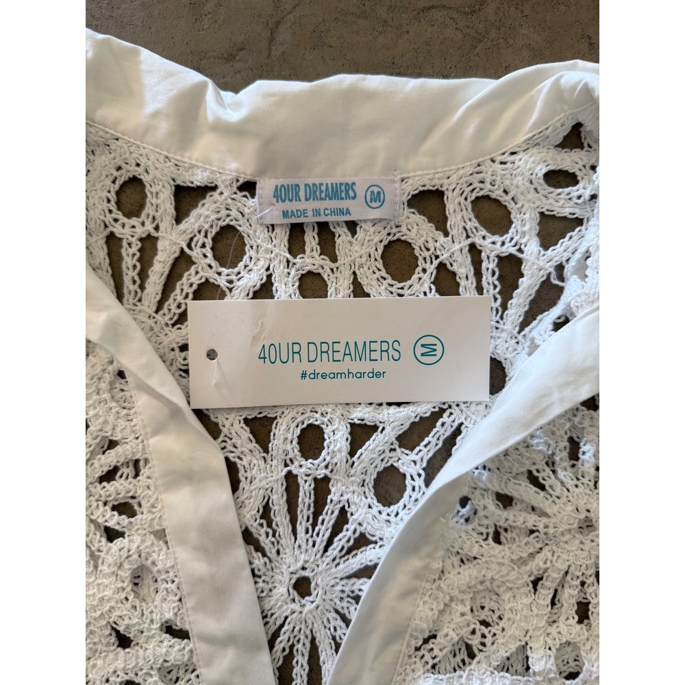 4our Dreamers Womens White Cotton Floral Crochet Lace Boho Shift Dress M NEW - Picture 5 of 10
